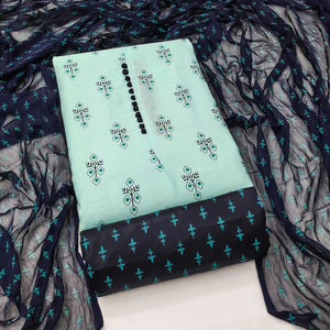 Blue Floral Printed Cotton Blend Dress Material