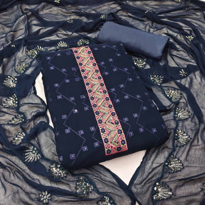 Navy Blue Sequins Embroidered Georgette Dress Material