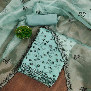 Blue Floral Sequins Embroidered Organza Dress Material