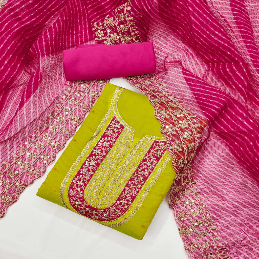 Green Chanderi Dress with Gota Work