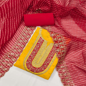 Yellow Woven With Sequins Embroidery Chanderi Dress Material