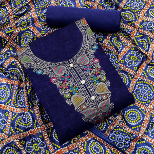 Blue Floral Woven Chanderi Jacquard Dress Material