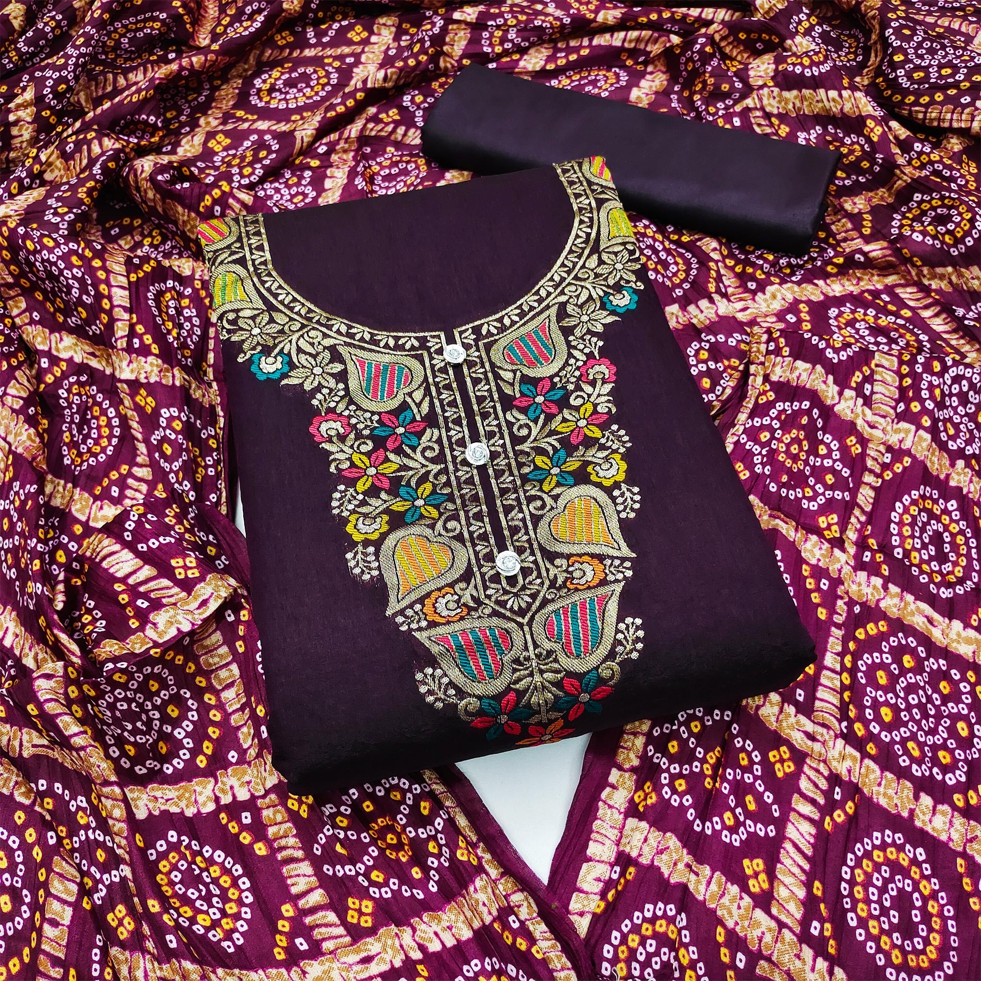 Purple Floral Woven Chanderi Jacquard Dress Material