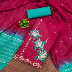 Pink Floral Sequins Embroidered Art Silk Dress Material