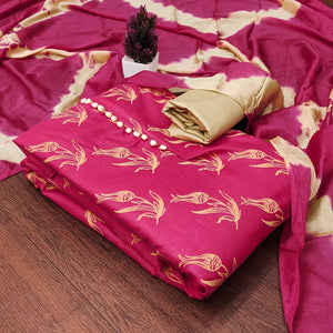 Rani Pink Floral Printed Slub Cotton Dress Material