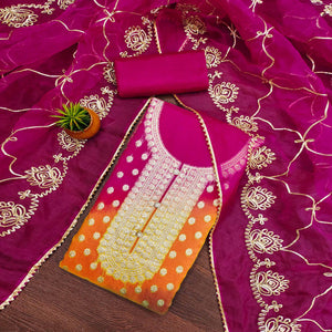 Rani Pink Floral Woven Organza Jacquard Dress Material