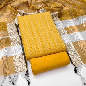 Make a Statement With Mustard Chevron Woven Pattern Cotton Blend Dress Material