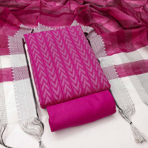 Redefine Elegance With This Pink Chevron Woven Pattern Cotton Blend Dress Material