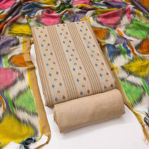 Make a Statement With Chikoo Woven Cotton Blend Dress Material