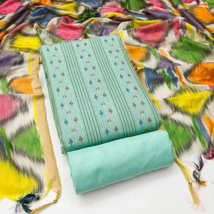 Make a Statement With Turquoise Woven Cotton Blend Dress Material