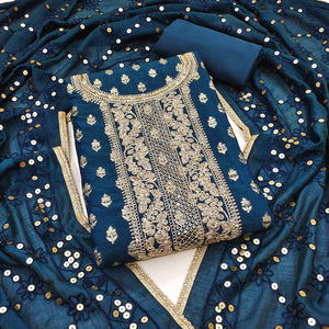 Redefine Elegance With This Morpich Floral Cording Zari Embroidered Chanderi Dress Material