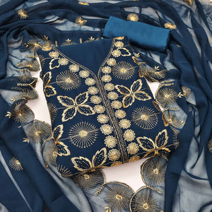 Blue Georgette Dress Material Featuring Delicate Floral Zari Embroidery