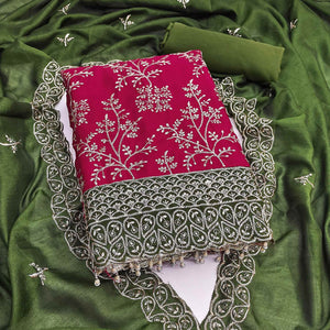 Pink Vichitra Silk Dress Material With Exquisite Sequins & Zari Embroidery