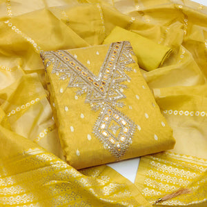 Yellow Jacquard Dress Material with Zari Weaving and Sequin Accents