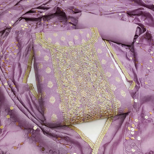 Lavender Chanderi Cotton Fabric with Elegant Butti Zari Weaving for a Festive Yet Soft Look