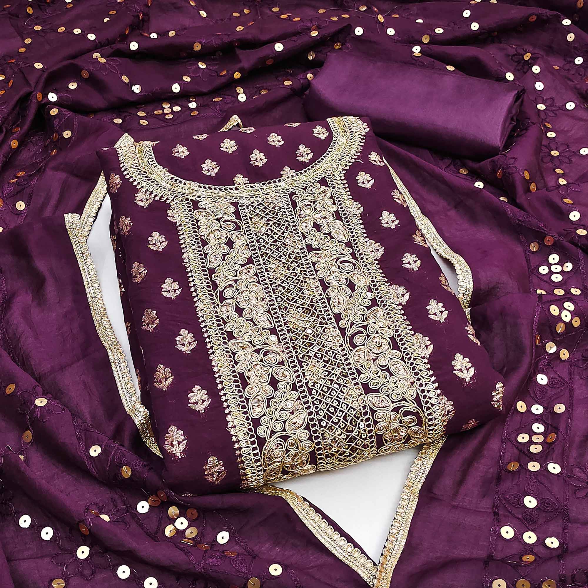 Purple Chanderi Cotton Fabric with Elegant Butti Zari Weaving for a Festive Yet Soft Look
