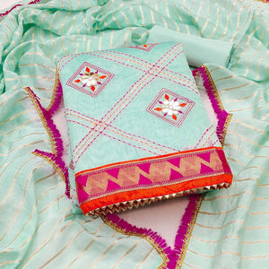 Blue Chanderi Dress Material Featuring Gota Patti Work & Delicate Floral Embroidery