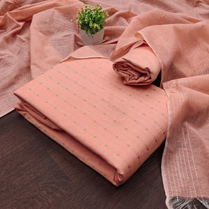 Vibrant Peach Woven Poly Cotton Blend Dress Material