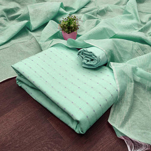 Graceful Turquoise Woven Poly Cotton Blend Dress Material