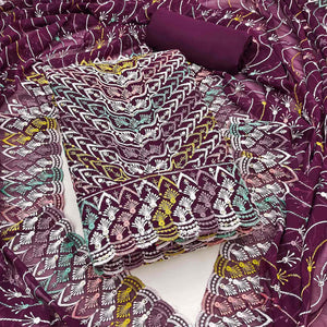 Purple Dress Material In Rich Jacquard With Intricate Heavy Embroidery