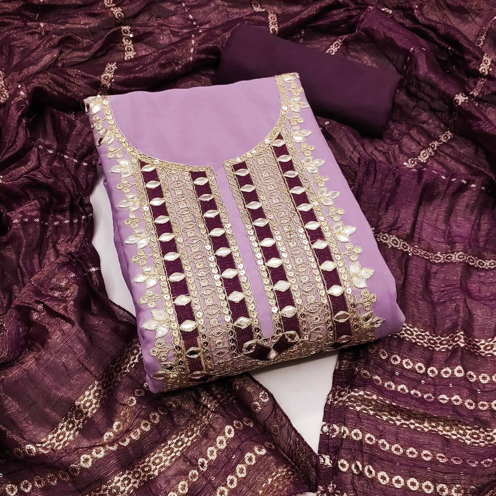 Purple Georgette Suit Material with Beautiful Thread Work Embroidery