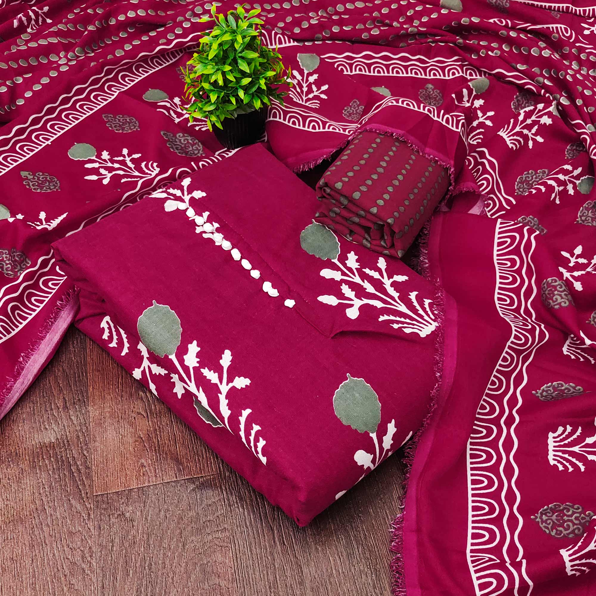 Pink Cotton Blend Dress Material Designed With Beautiful Floral Prints