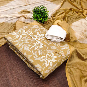 Mustard Cotton Blend Dress Material Adorned With Floral Printed Work