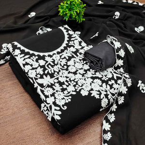 Designer Black Floral Embroidered Georgette Material for Stylish Dresses and Outfits