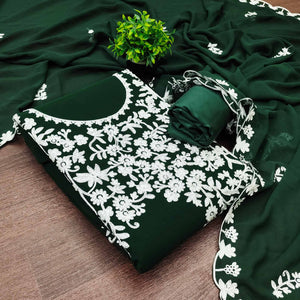 Designer Dark Green Floral Embroidered Georgette Material for Stylish Dresses and Outfits
