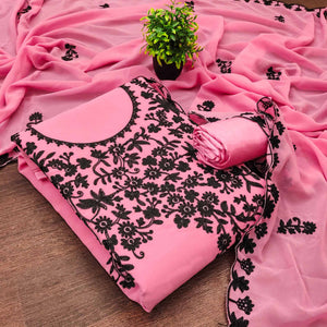 Designer Pink Floral Embroidered Georgette Material for Stylish Dresses and Outfits