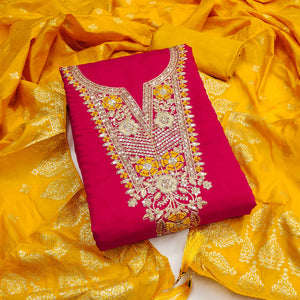 Graceful Pink Silk Blend Dress Material Featuring Floral Cording Embroidery With Sequins Detailing