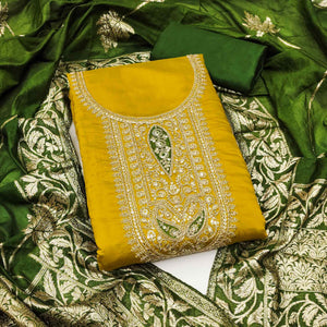 Stylish Mustad Floral Cording Embroidered Silk Blend Dress Material Accented With Sequins Work