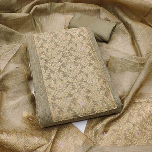 Premium Grey Floral Weaving Crafted Cotton Silk Jacquard Dress Material