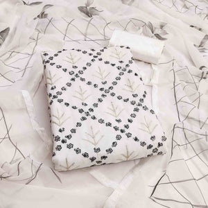 Graceful White Floral Embroidered Georgette Dress Material With Sequins Work