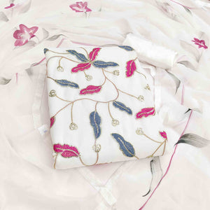 Charming White Floral Embroidery Georgette Dress Material With Sequins Work