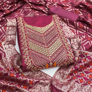 Pink Silk Blend Dress Material Adorned With Floral Cording Embroidery & Elegant Sequins Work