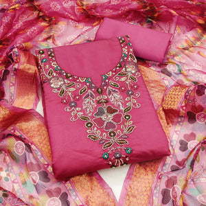 Exclusive Pink Floral Embroidery Art Silk Dress Material With Sequins & Beads Work