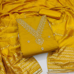 Yellow Embroidered Chanderi Silk Dress Material