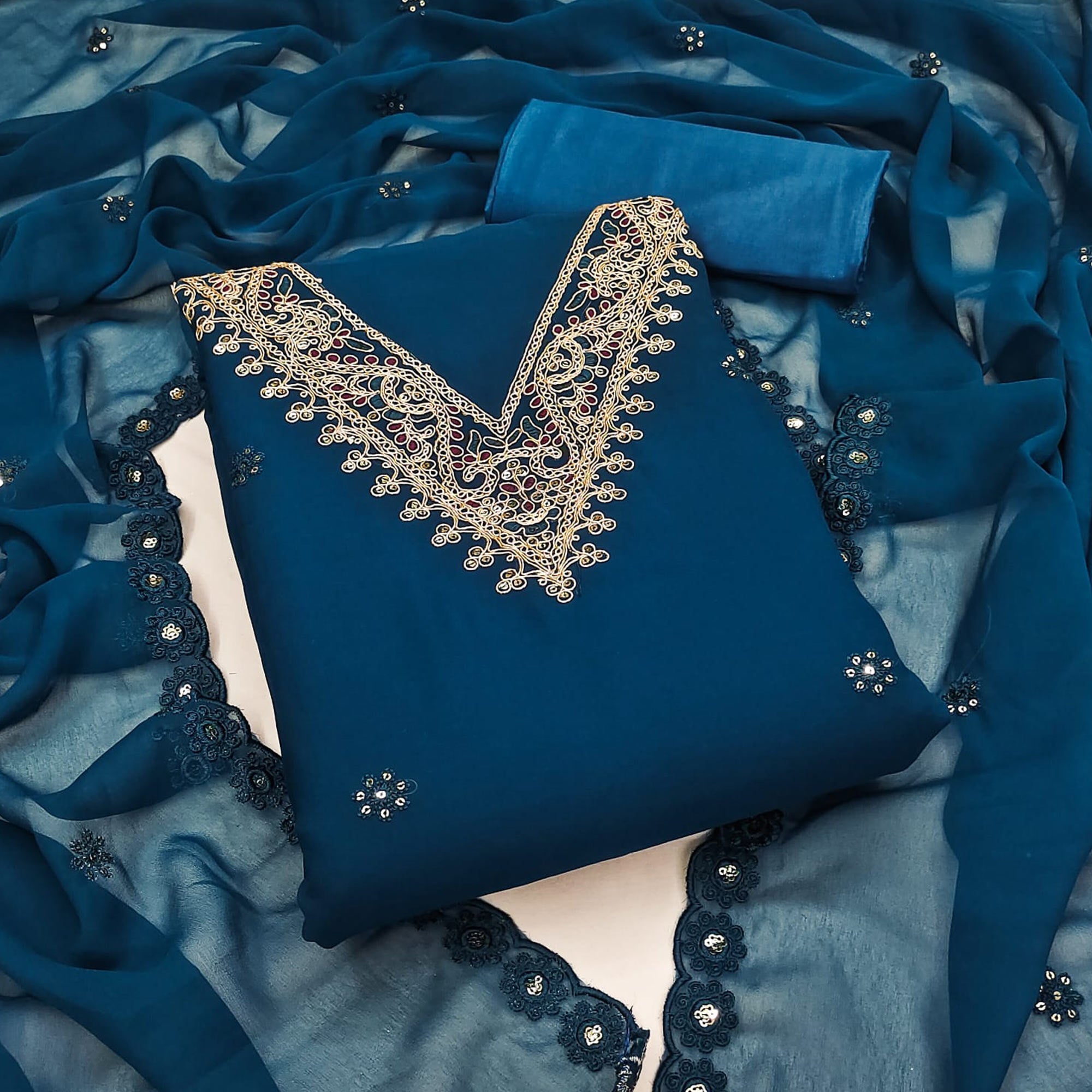 Morpich Sequins Embroidered Georgette Dress Material