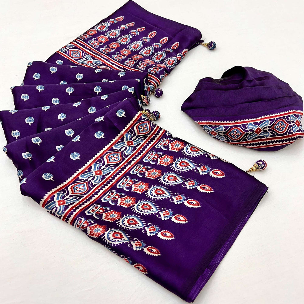 Pink Readymade Crepe Ajrakh Silk Saree