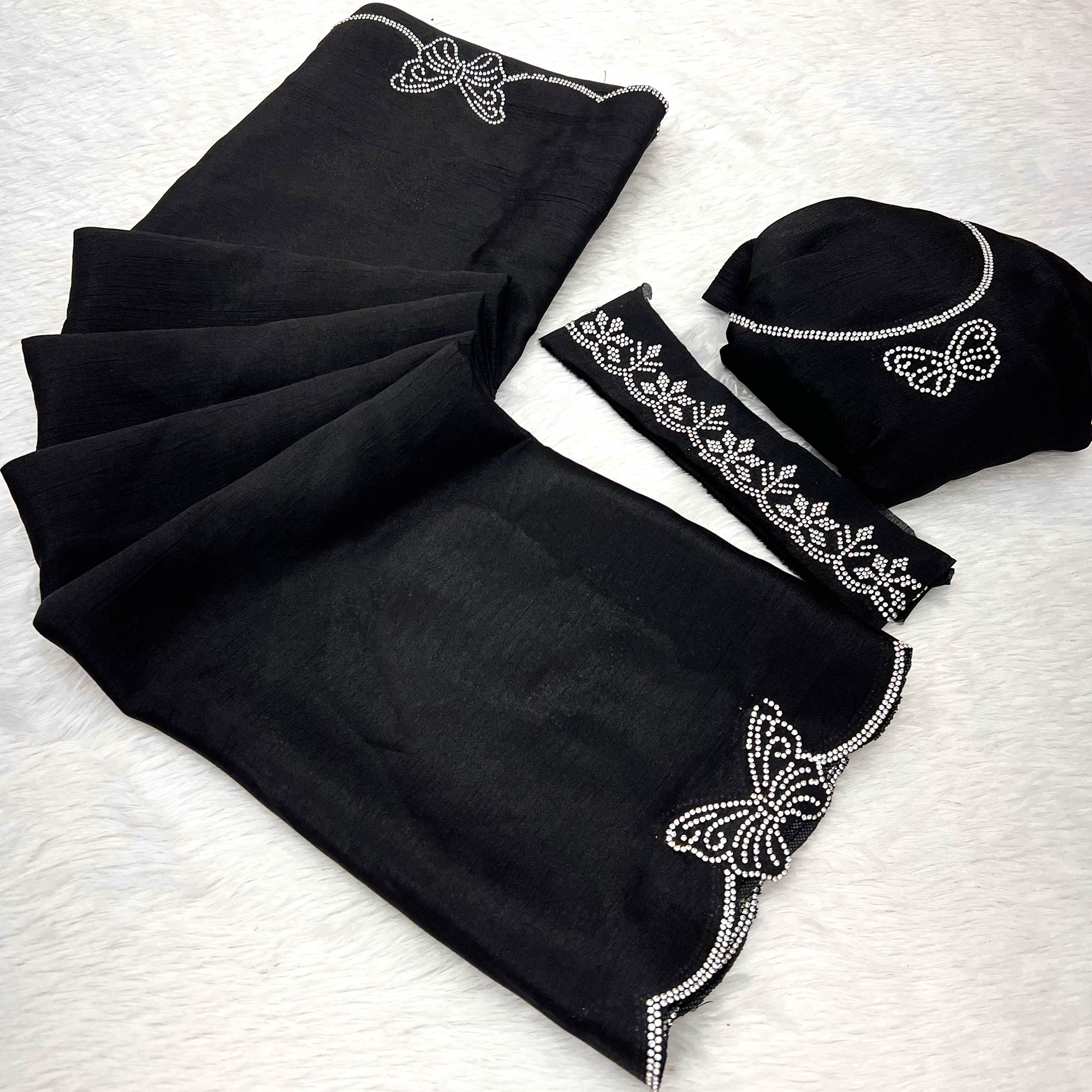 Black Stone Work Embroidered Chinon Saree