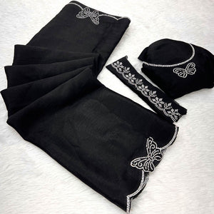 Black Stone Work Embroidered Chinon Saree
