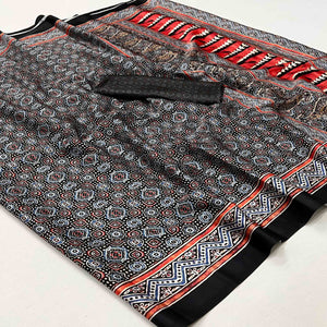 Black Digital Printed Crepe Saree