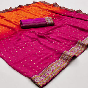 Orange & Pink Foil Printed Georgette Saree