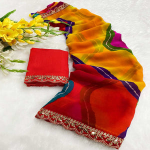 Multicolor Leheriya Print Saree in Flowing Georgette Fabric with Sequins Border Highlight