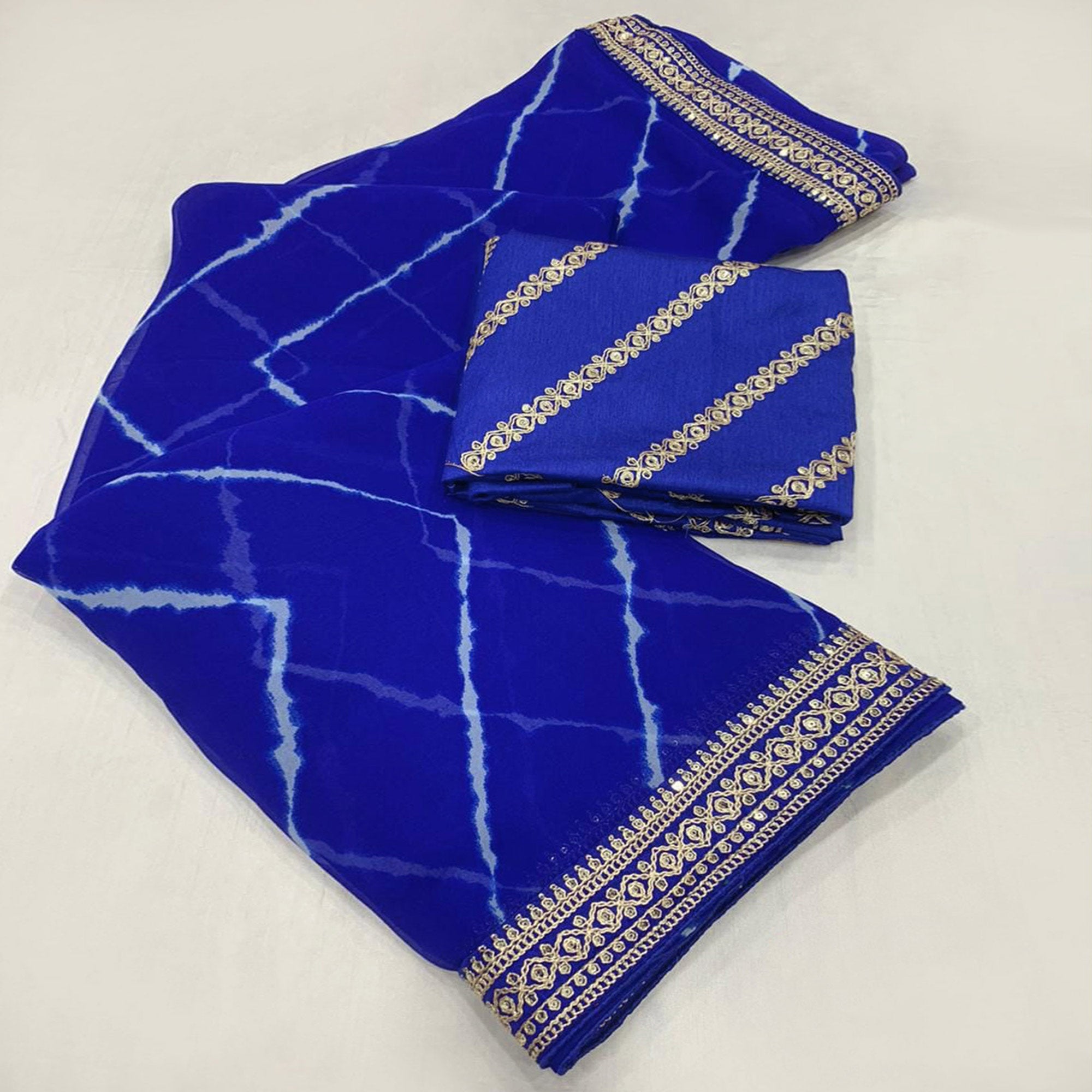 Blue Leheriya Printed Georgette Saree