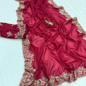 Stylish Pink Star Chiffon Saree with Traditional Zari Embellished Border