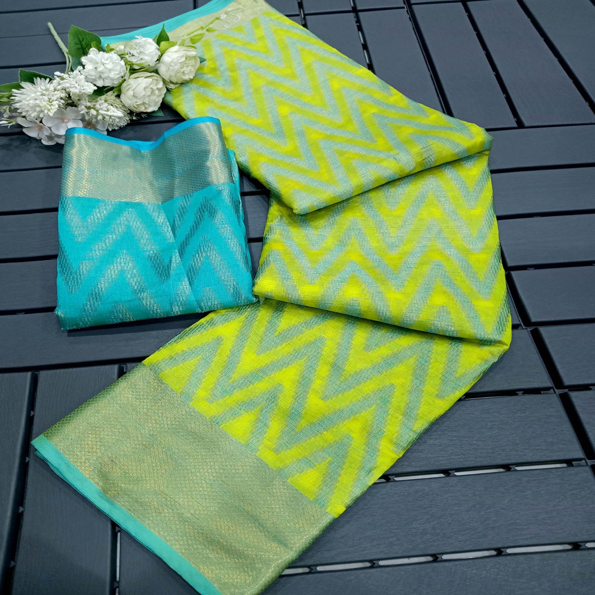 Green Woven Organza Saree