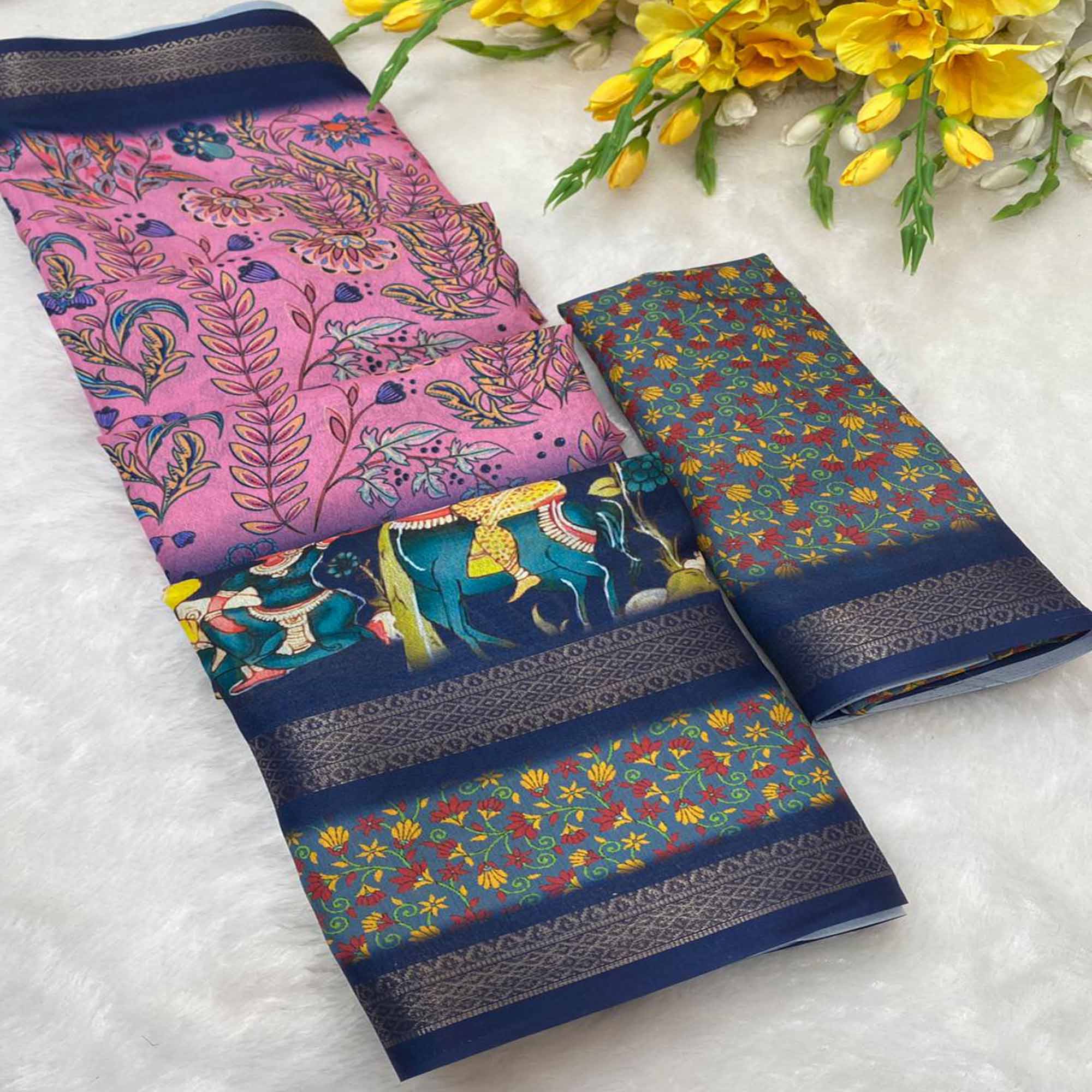 Pink Floral Moss Georgette Saree with Elegant Drape & Soft Texture