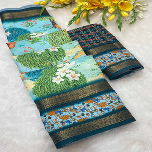 Sky Blue Floral Moss Georgette Saree with Elegant Drape & Soft Texture